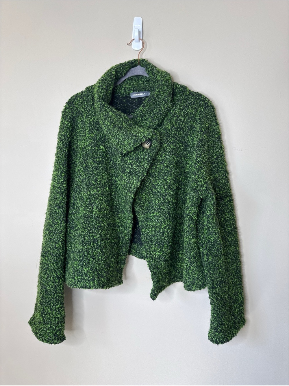 Alembika Green Boucle Sweater Jacket Cardigan Size Large
